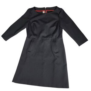 SPANX Black‎ Long Sleeve Sheath Dress Ponte Knit Zipper Pockets Women Size L